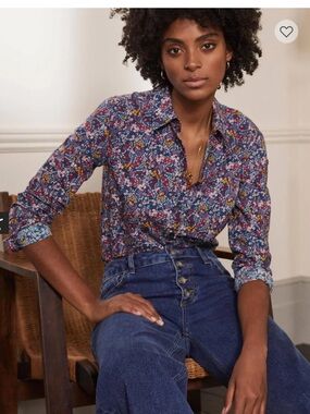 Boden Women’s The Cotton Shirt, Galaxy Blue-Enchanting Forest Size 12 regular